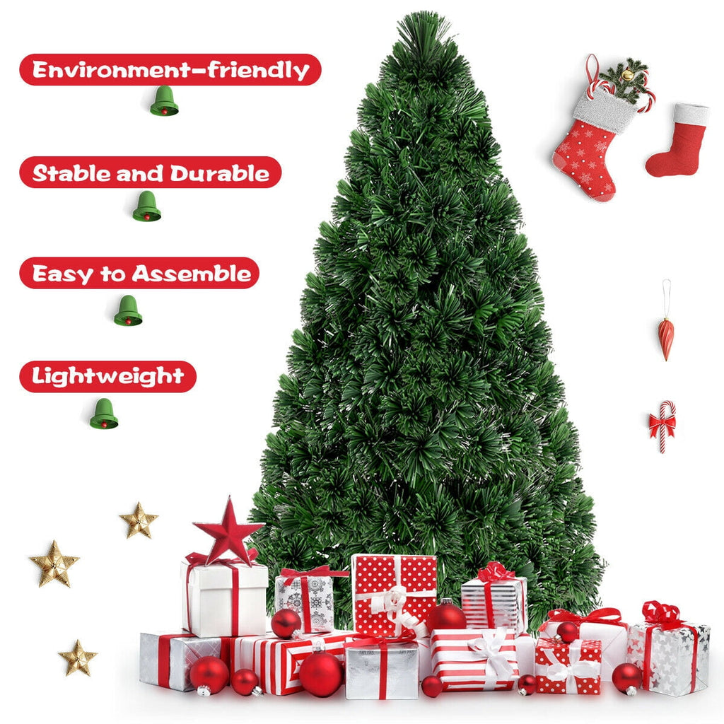 Costway 6Ft Pre-Lit Fiber Optic PVC Christmas Tree Metal Holiday