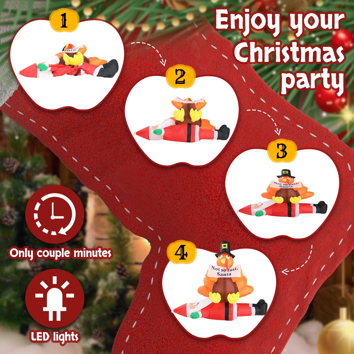 UBesGoo Inflatable Christmas Santa Claus & Turkey Decor Garden Decoration Thanksgiving
