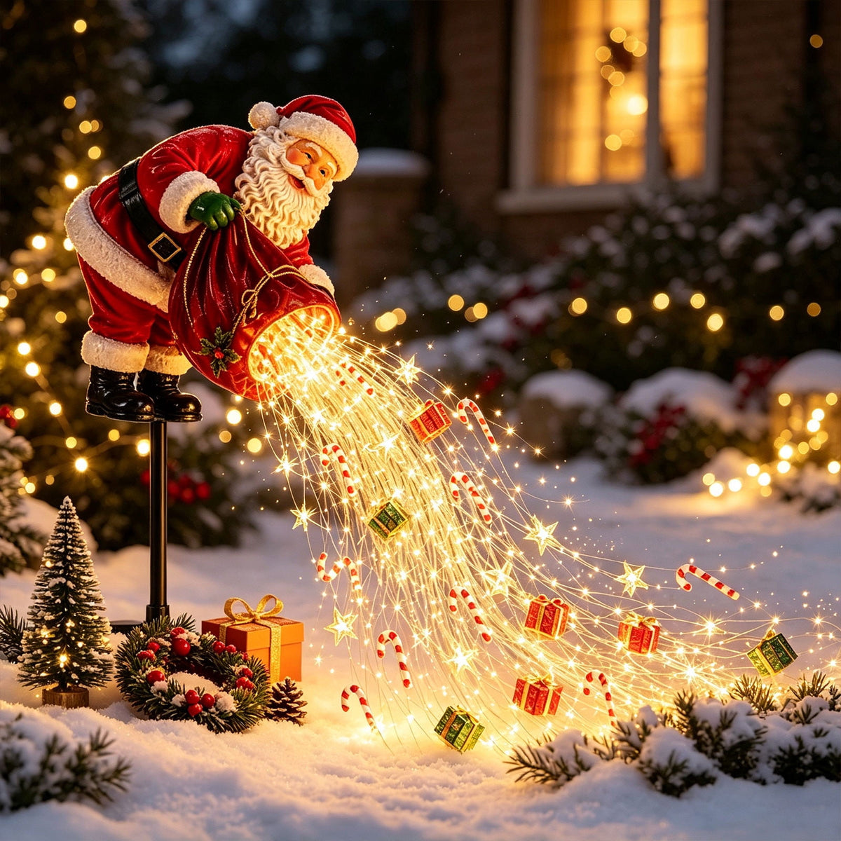 Snowman Magic Fountain, Flowing Snowflake LED Christmas Garden Light,Solar Power and Outdoor Garden Stake for Christmas Yard Decor