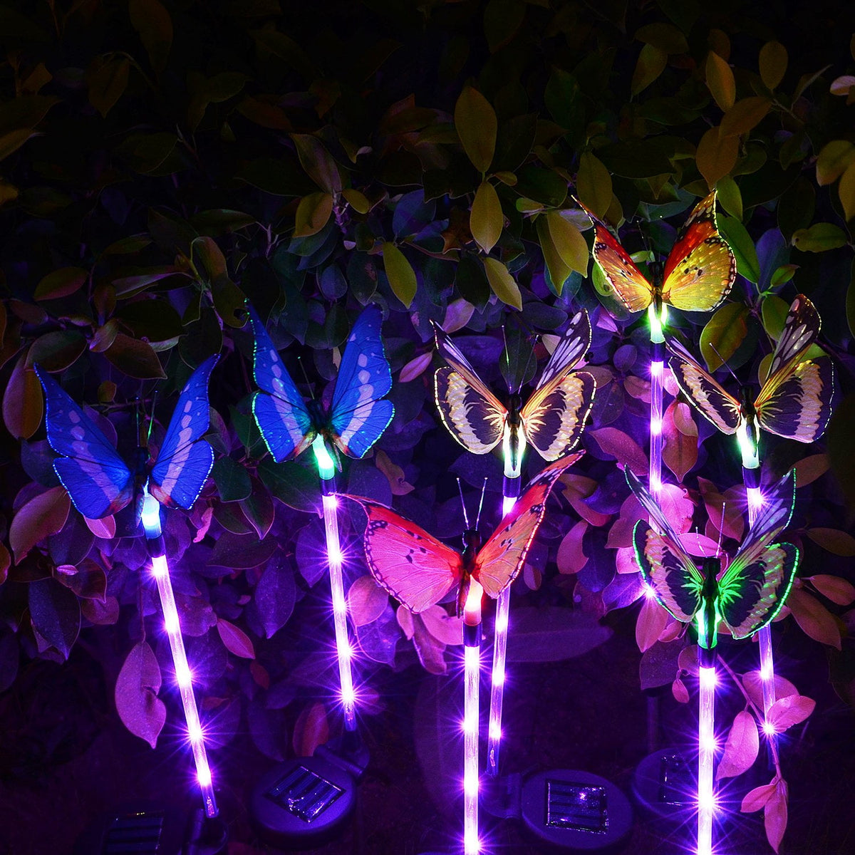 QiShi Solar Garden Lights Tree Outdoor Multi-Color Changing LED Stake Lights Flower for Garden, Patio, Yard and Decoration Solar Flickering Tree Lights (Tree,2 Pack)