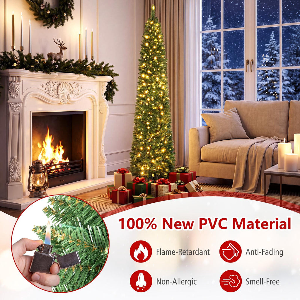 Costway 5 FT Pre-Lit Pencil Christmas Tree with 150 LED Lights & 296 Branch Tips Party