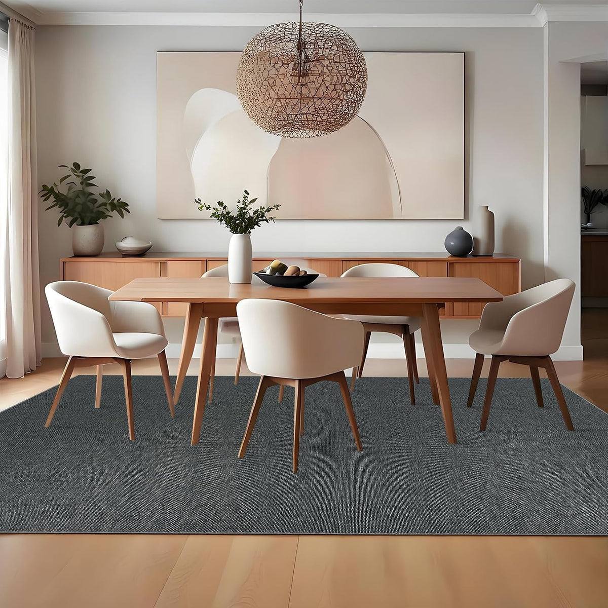 6 x 9 ft Washable Area Rug, Modern Woven Textured Rug, Soft Low Pile Non Slip Non Shedding Rug for Living Room Bedroom Dining Room - Dark Brown
