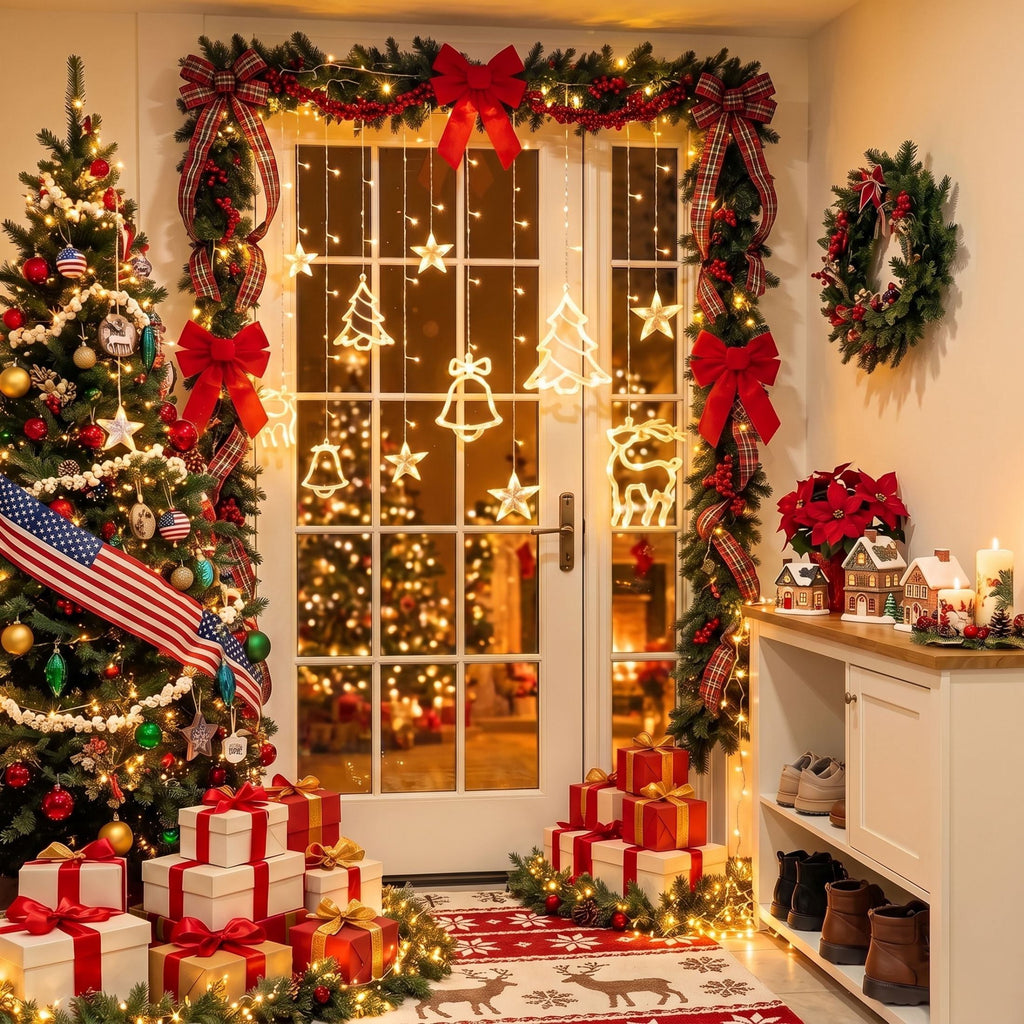 Scidweet Christmas Lights Decorations, 11.5 FT Hanging Twinkle Fairy Christmas Curtain Lights for Home Indoor Outdoor Window Xmas Decor, Warm White