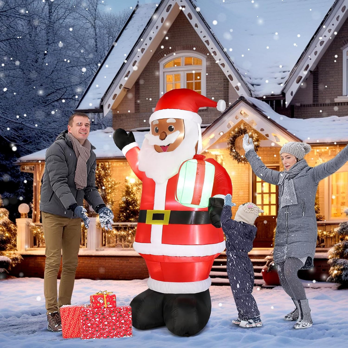 Joymor 8ft Lighted Inflatable Santa Claus Christmas Yard Decoration for Indoor/Outdoor, Black
