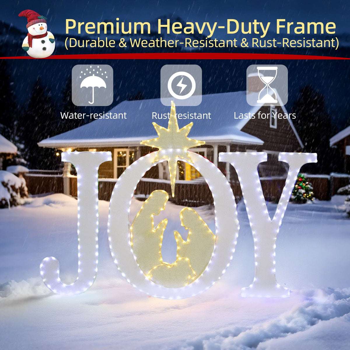 Starfree 49-inch Outdoor Nativity Decoration Lighted JOY Sign with Outdoor Christmas Yard Decorations Hanging and Standing Options for Porch & Garden