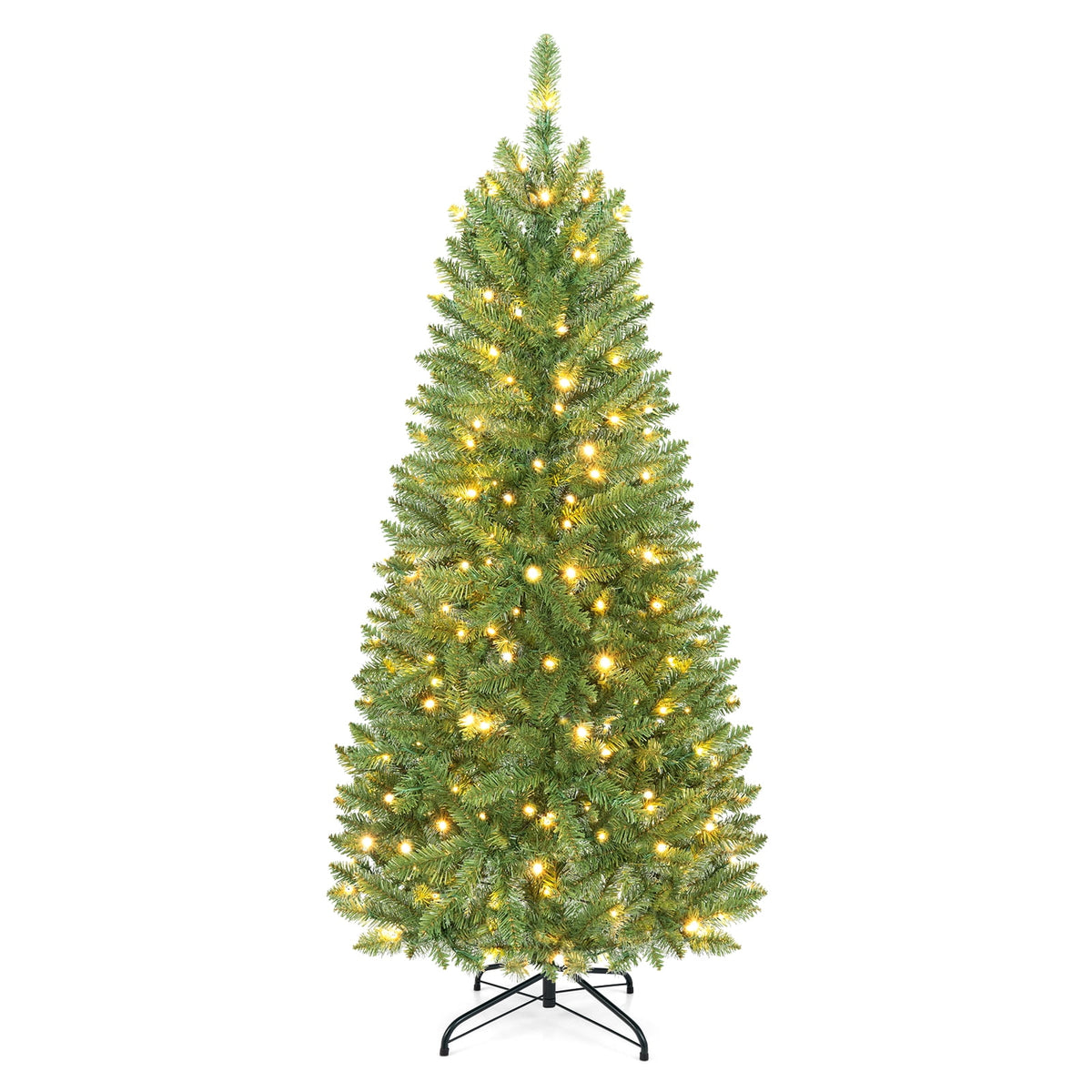 Costway 6Ft Pre-lit Artificial Pencil Christmas Tree Hinged Fir PVC Tree with 250 LED Lights
