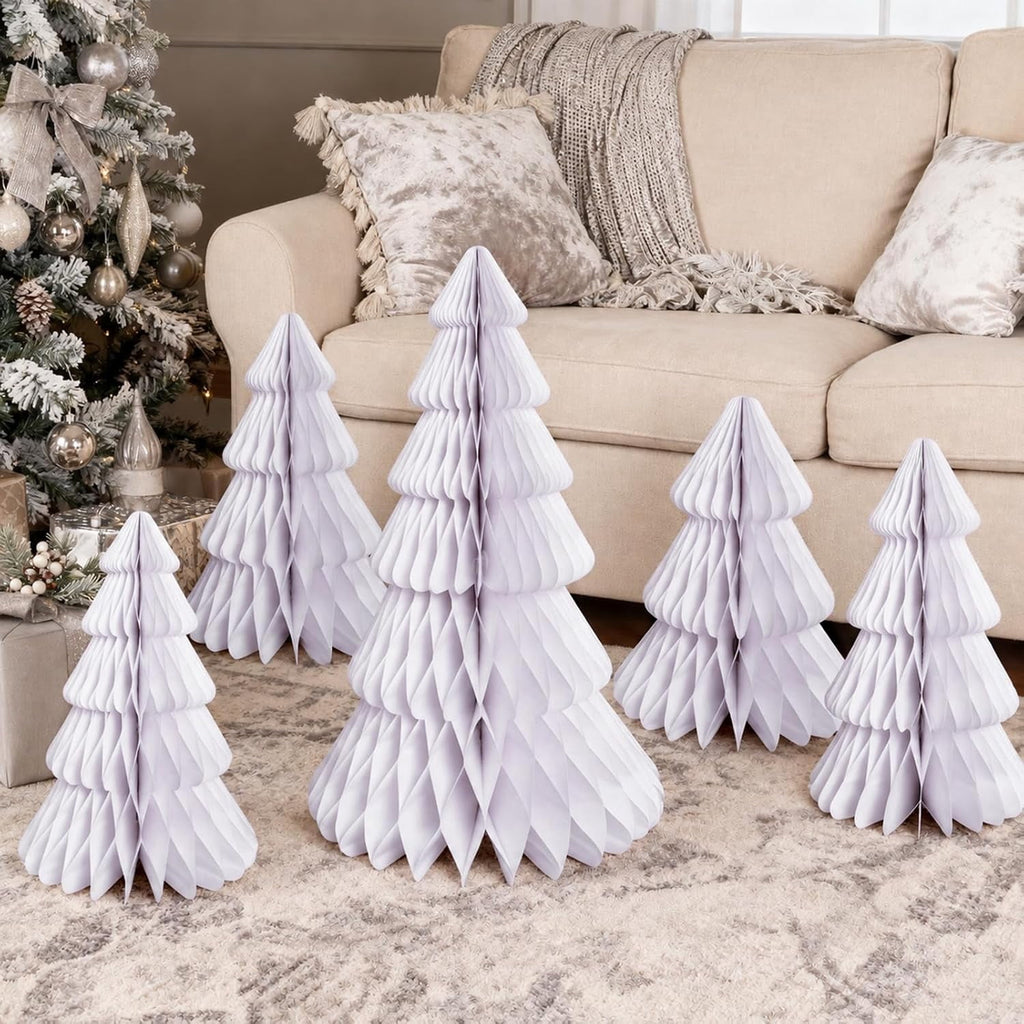 5 Pack Honeycomb Paper Christmas Trees, 3D Christmas Table Centerpieces for Mantel Tabletop Winter Home Decor