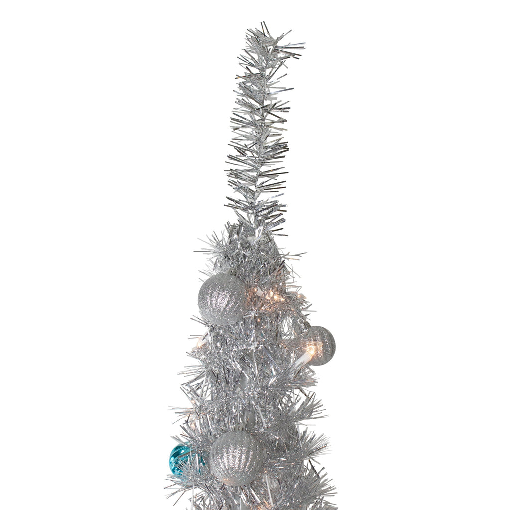 6' Pre-Lit Silver Tinsel Pop-Up Artificial Christmas Tree - Clear Lights