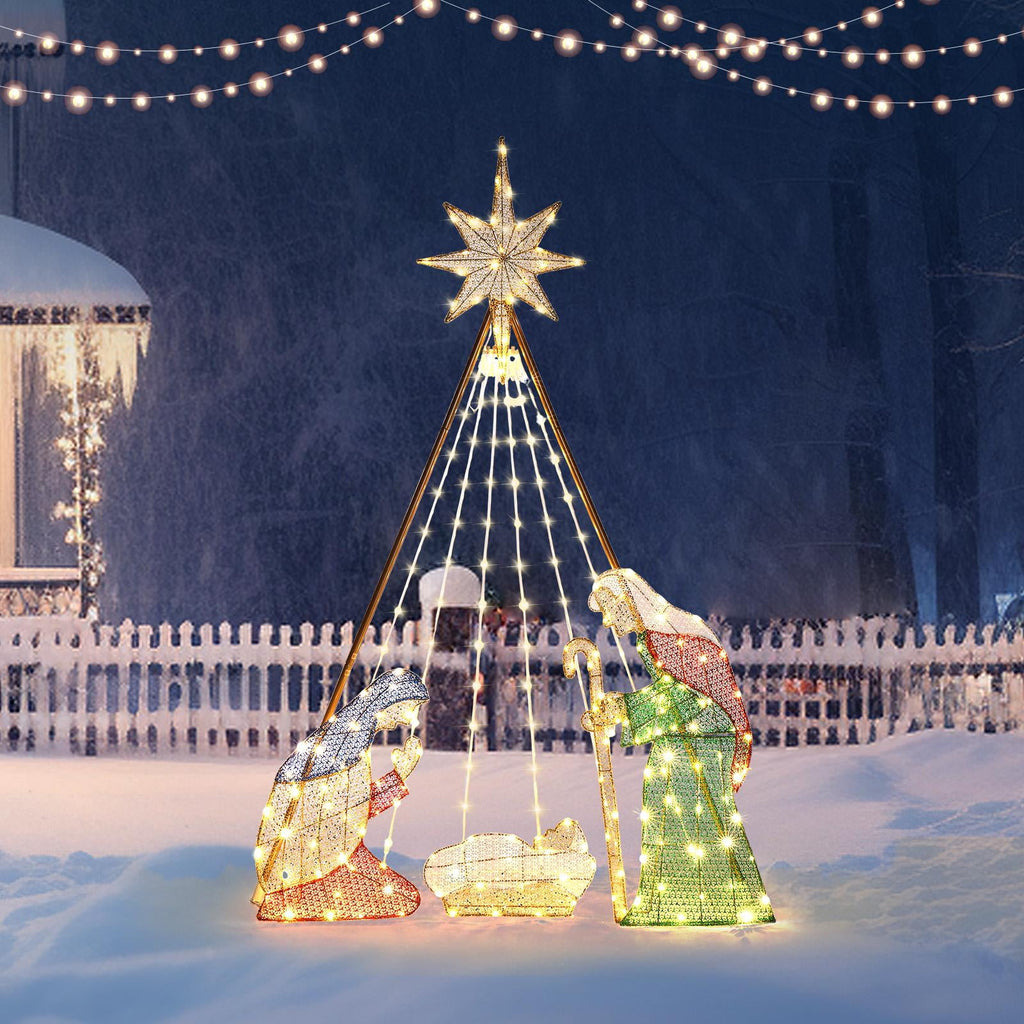 Ktaxon 6ft Christmas Lighted Nativity Scene Holy Family Christmas Outdoor Decor,with 190LED Lights