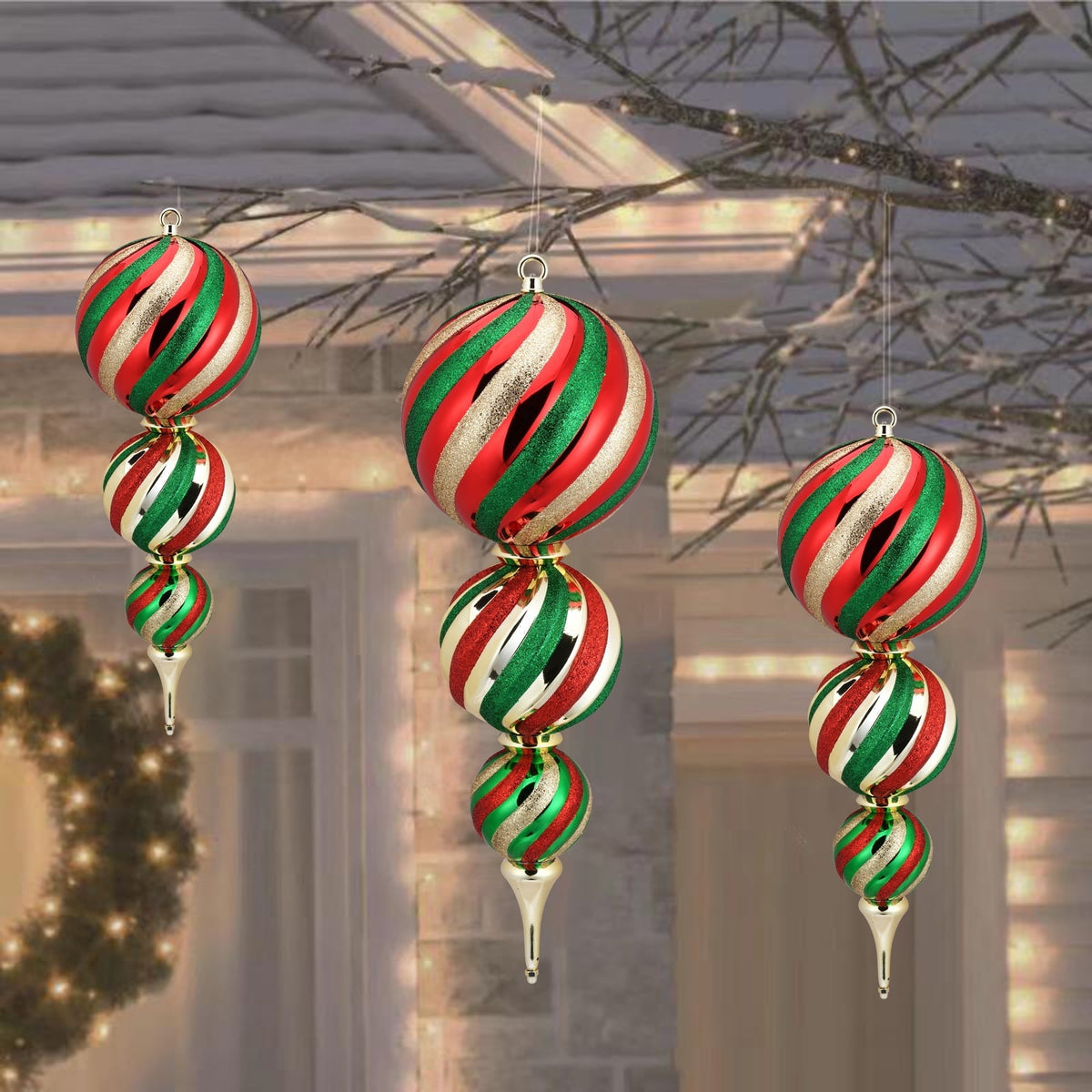 Red/Green/Gold Jumbo Finial Shatterproof Christmas Ornament, 23", by Holiday Time