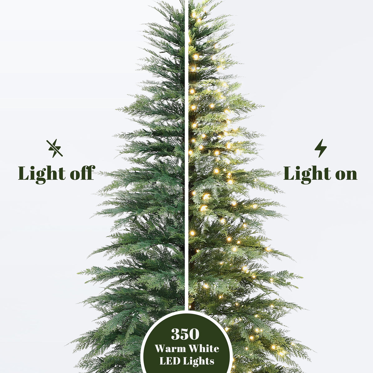 LuxenHome 6.5Ft Pre-Lit Green Cypress Artificial Christmas Tree with Metal Stand