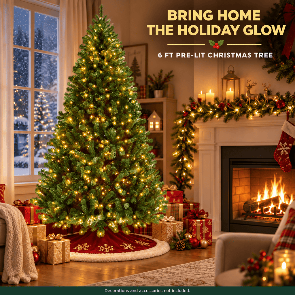 SUGIFT 6ft Premium Pre-Lit Christmas Tree with 250 Warm Lights, Green