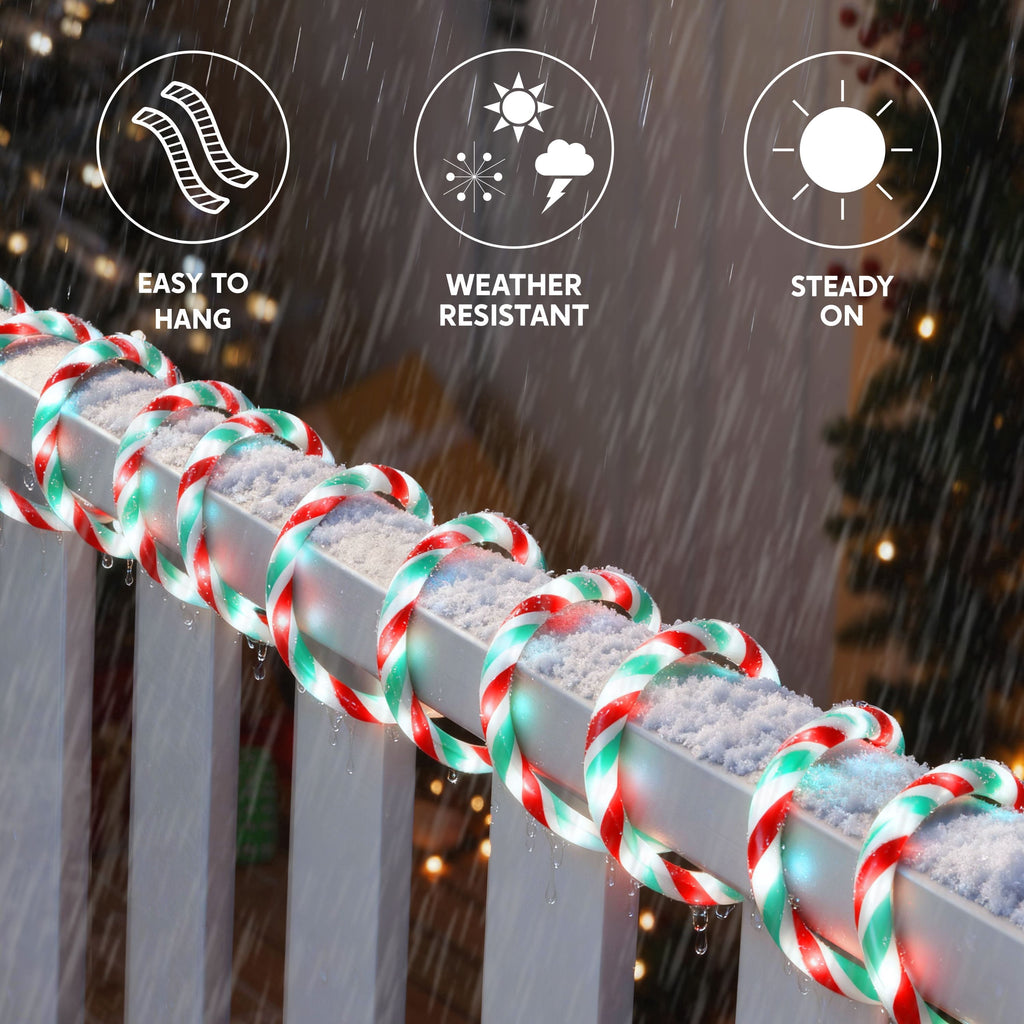 Joyfy 40FT 360 LED Candy Cane Rope Lights Christmas Outdoor Decoration Light,Red and White Christmas Lights Led Lights Light Up Candy Canes for Christmas Yard Holiday Decor
