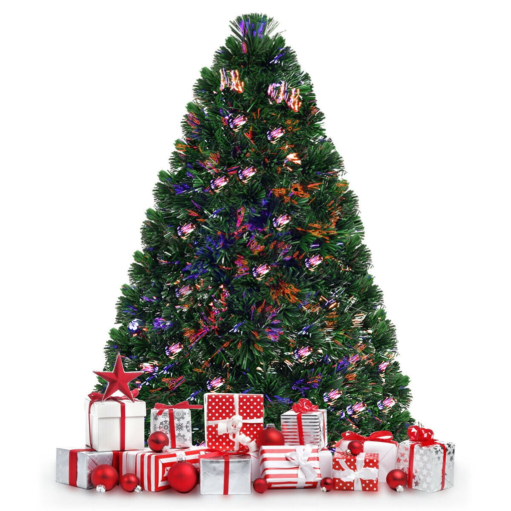 Costway 6Ft Pre-Lit Fiber Optic PVC Christmas Tree Metal Holiday