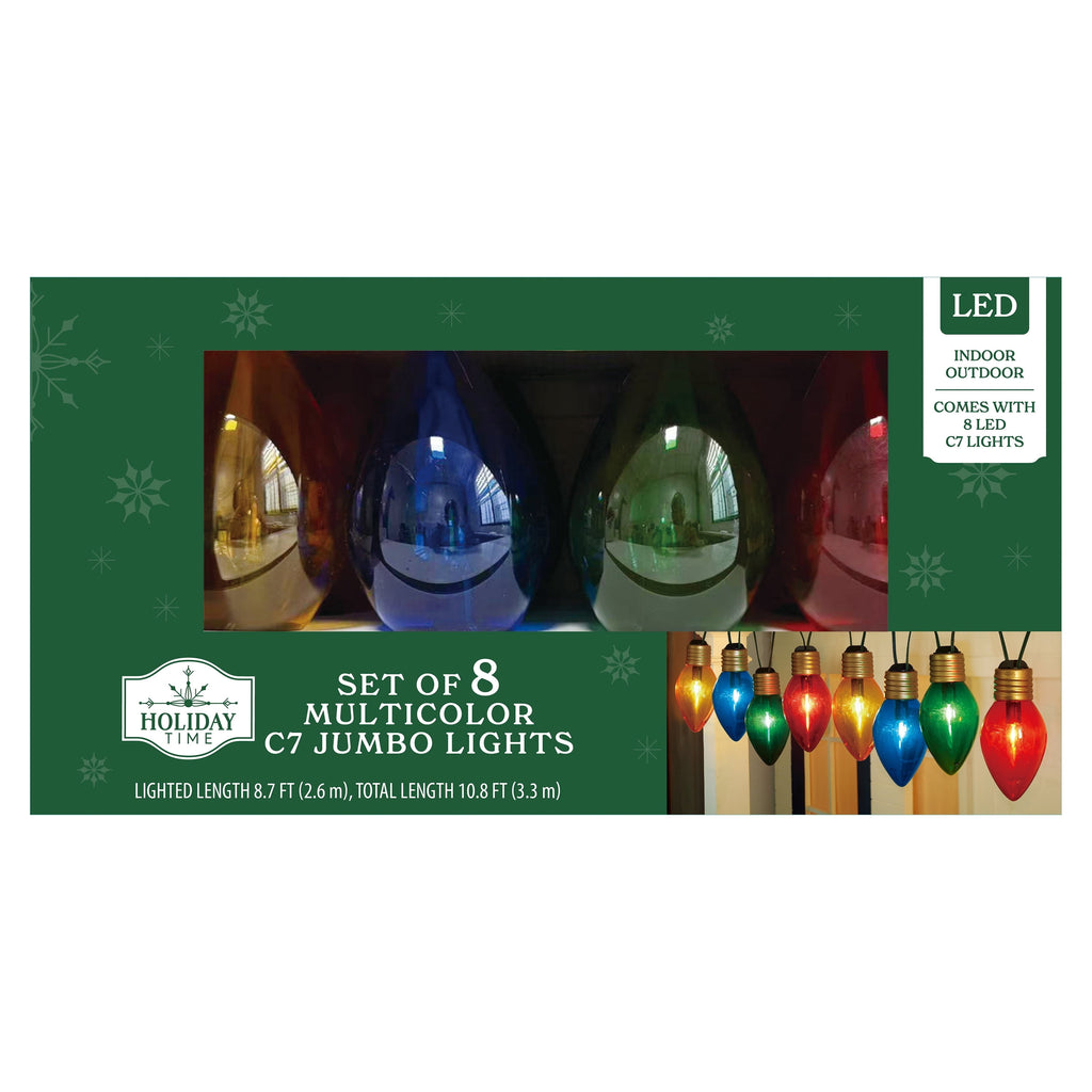 Indoor/Outdoor 8-Count LED Jumbo C7 Christmas Bulb String Lights, Multicolor, 10.8', by Holiday Time