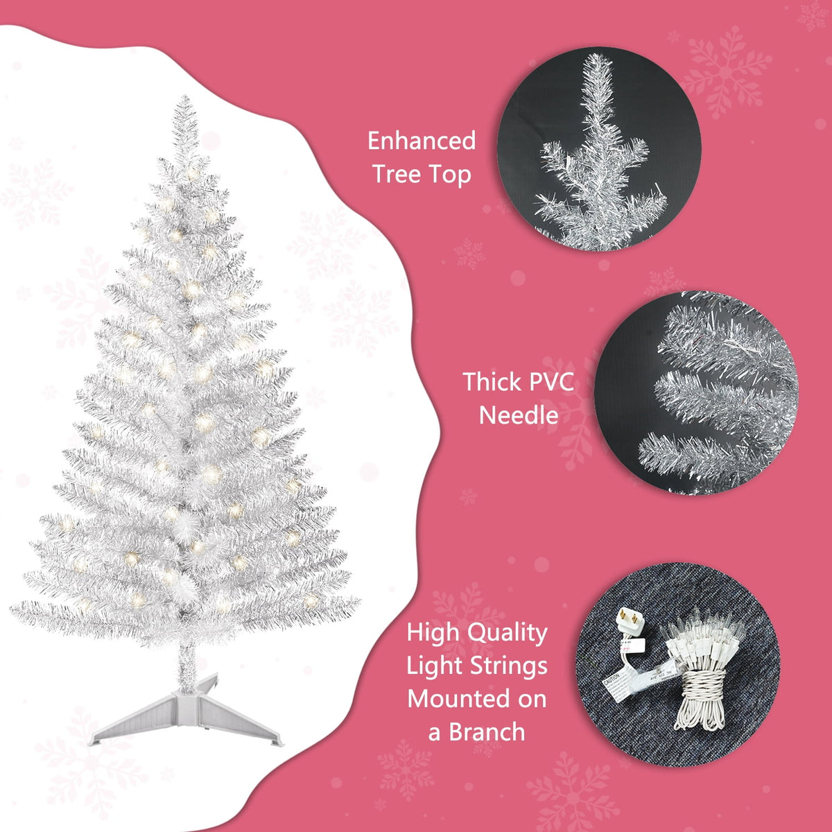 Mayhihi 4FT White Small Christmas Tree with Lights, Artificial Xmas Trees for Home Office