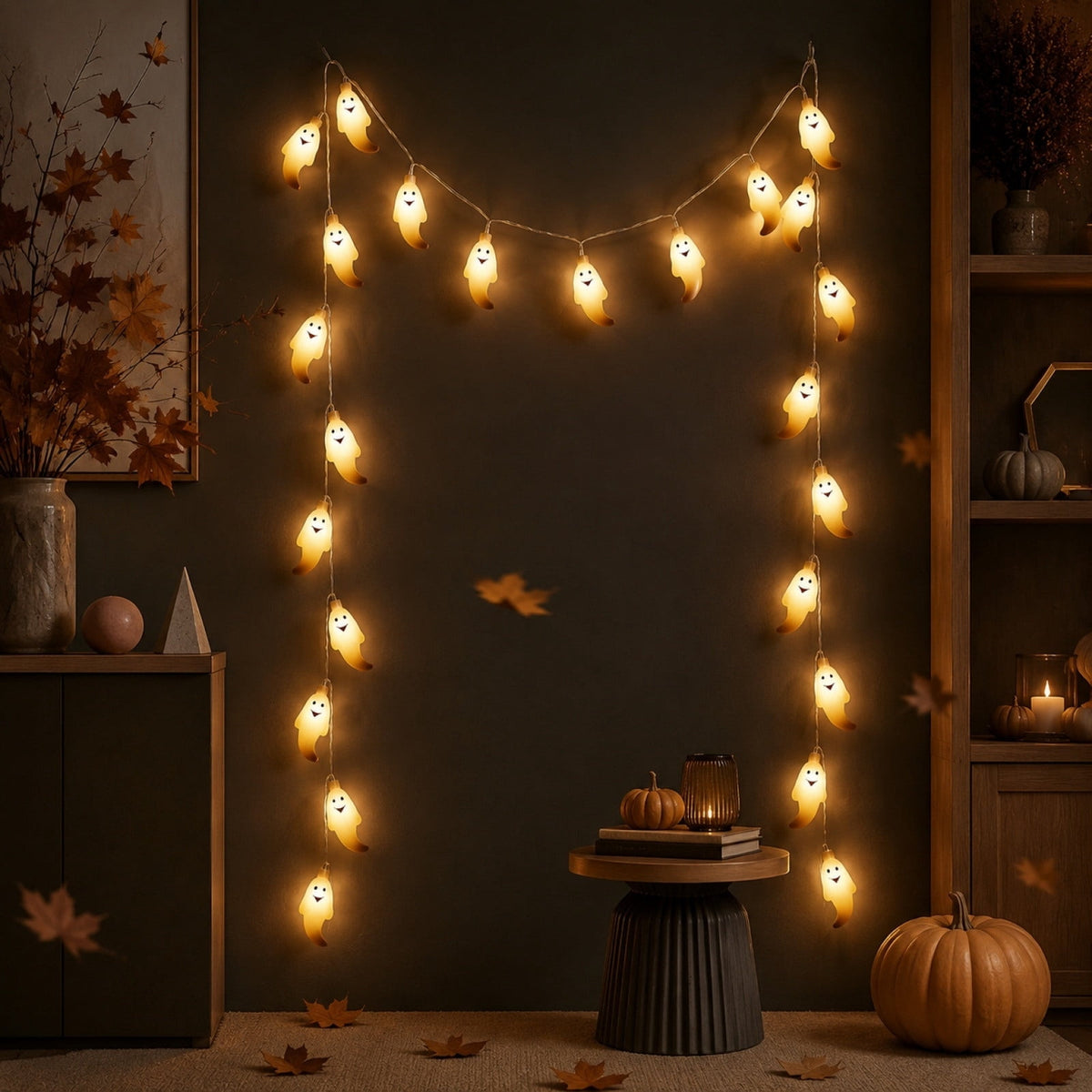 AZXY Halloween String Lights, Ghost Shaped White Halloween Lights, Indoor Outdoor Halloween Decor, Halloween Party Indoor Decor, Battery 5 FT Halloween Decorations, Stair Mantel Patio Halloween Decor