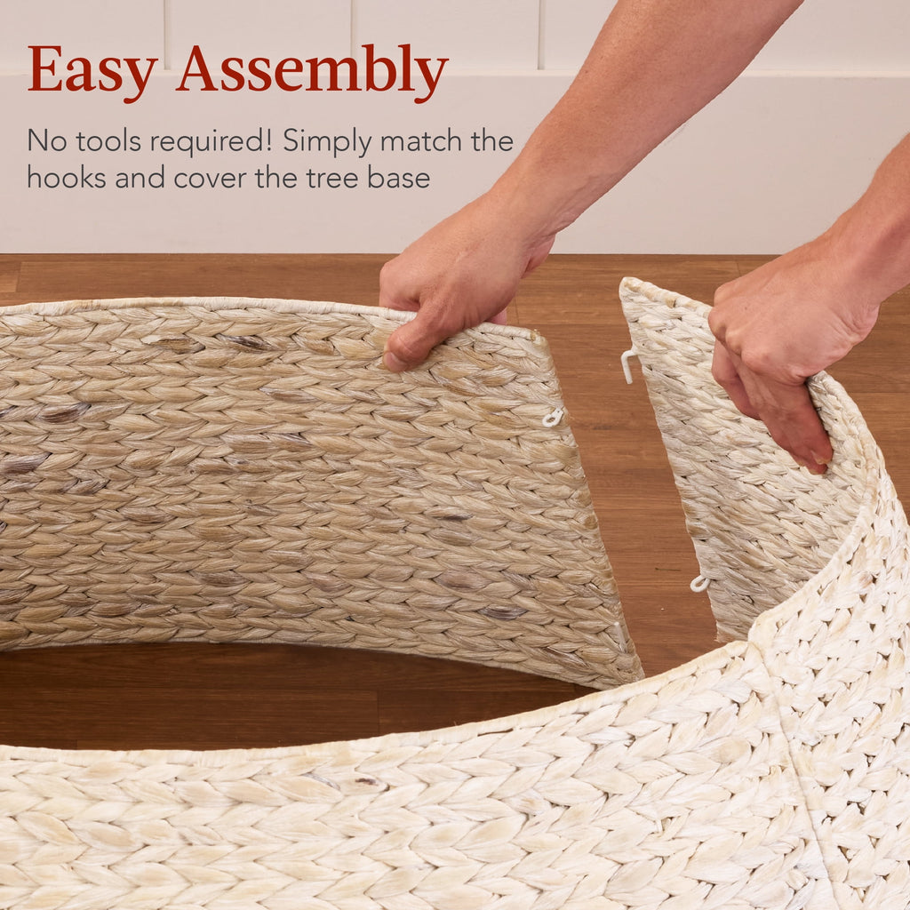 Best Choice Products 24in Woven Hyacinth Christmas Tree Collar, Tree Skirt Accessory w/ Cord Cut-Out - Chestnut
