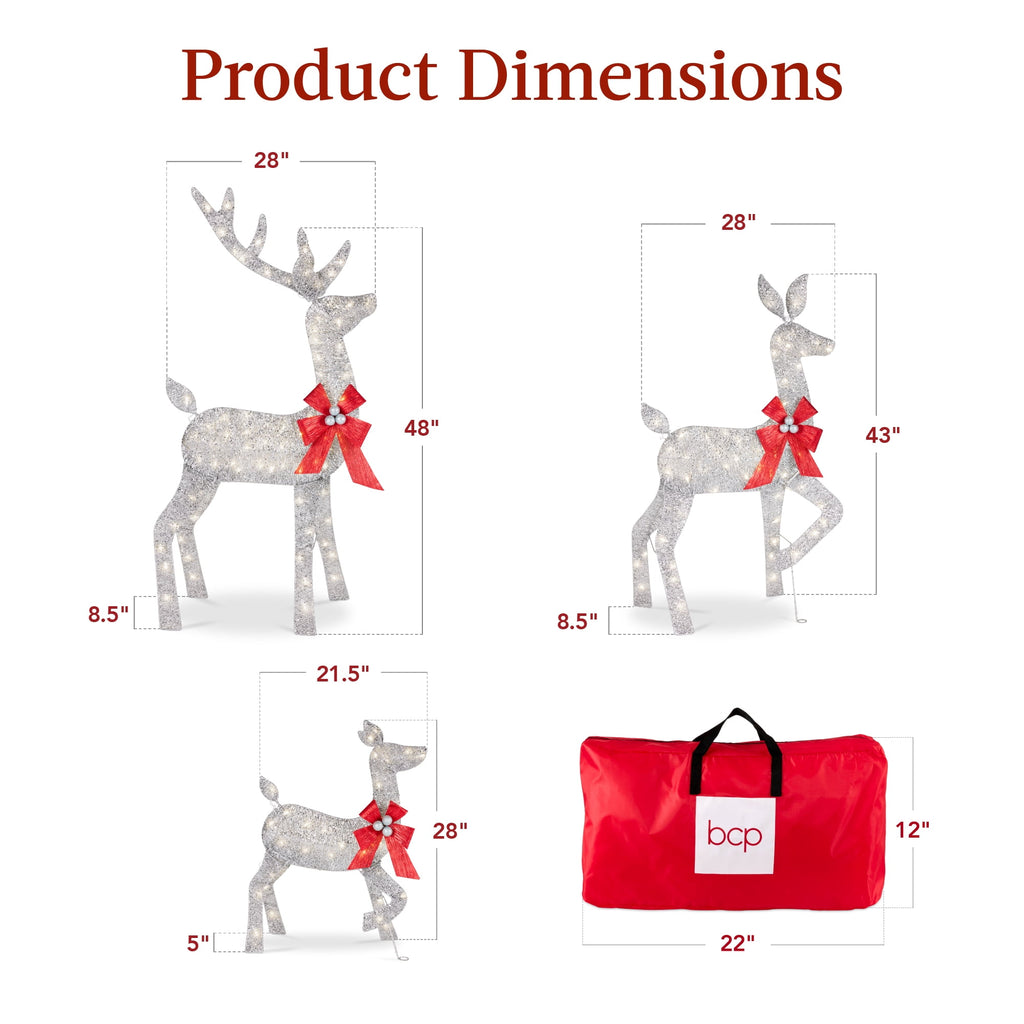 Best Choice Products 3-Piece 2D Deer Family Set, Lighted Christmas Outdoor Decoration w/ 175 Lights, Stakes - Gold