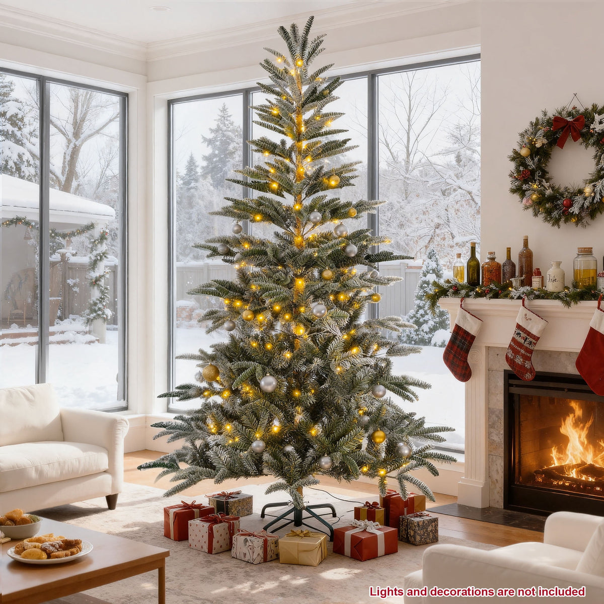 Vebreda 7FT Artificial Christmas Tree, 800 Branch Tips, Xmas Tree with Metal Stand, PE+PVC Holiday Decoration for Home, Office