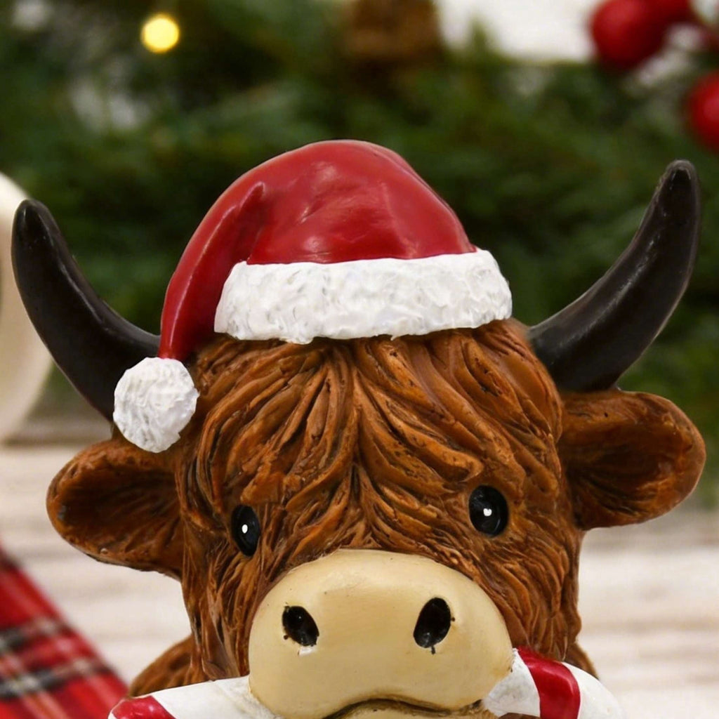 Highland Cow with Candy Cane Christmas Decoration, Brown, 4.3", by Holiday Time