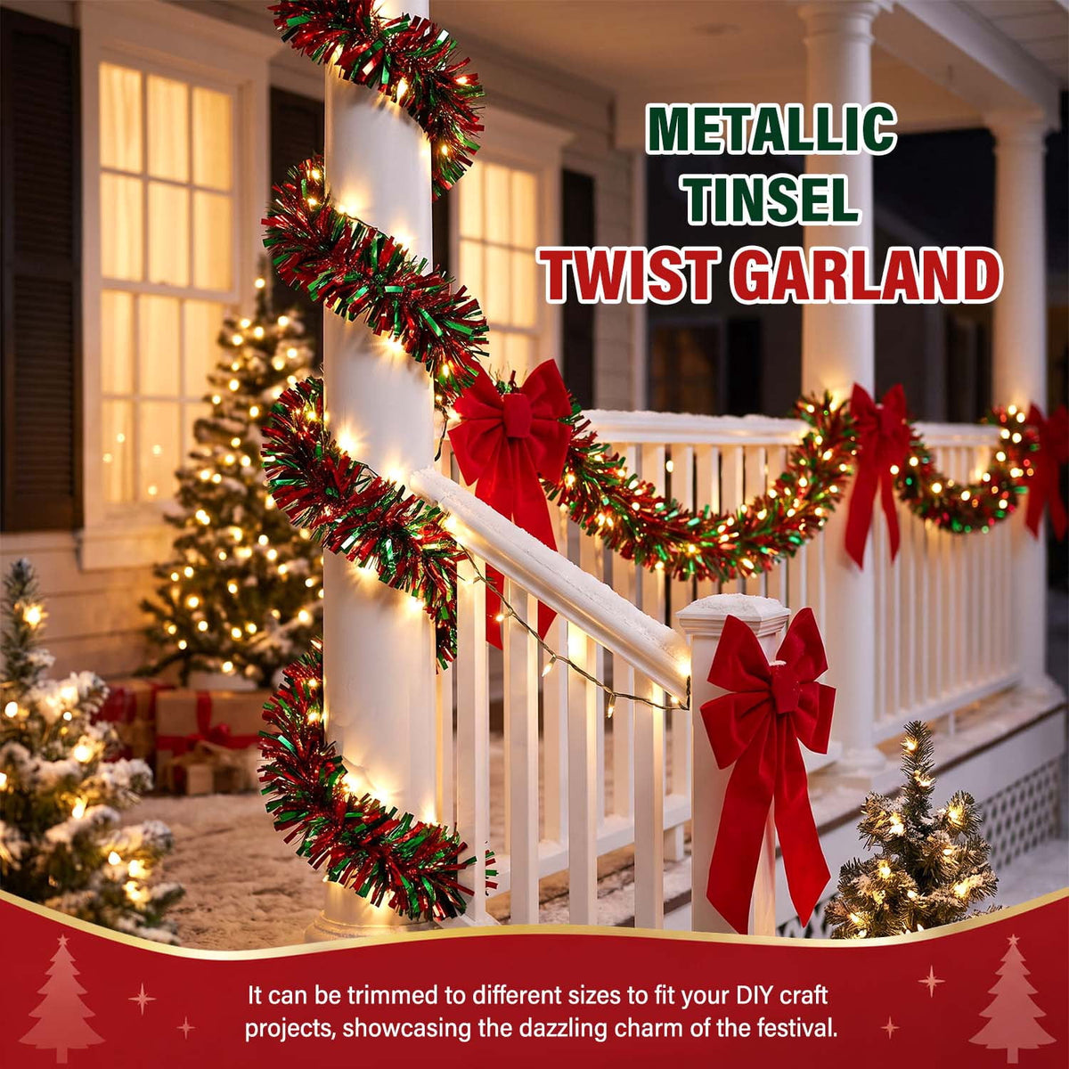 Ayieyill 33ft Tinsel Garland Hanging Christmas Tree Garland for Christmas Tree Decorations Indoor, Iridescent