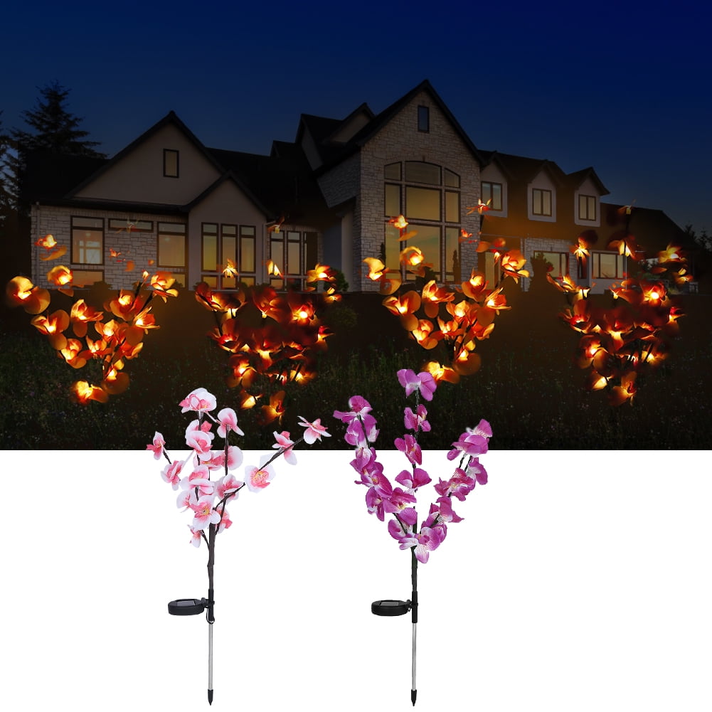 QiShi Solar Garden Lights Tree Outdoor Multi-Color Changing LED Stake Lights Flower for Garden, Patio, Yard and Decoration Solar Flickering Tree Lights (Tree,2 Pack)