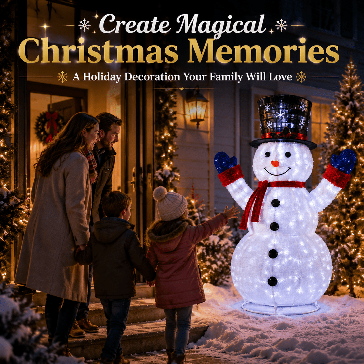 4ft Lighted Christmas Pop Up Snowman, Collapsible Large Velvet Snowman with 120 Cool White LED Lights, Indoor Outdoor Yard Porch Garden Holiday Party Decorations
