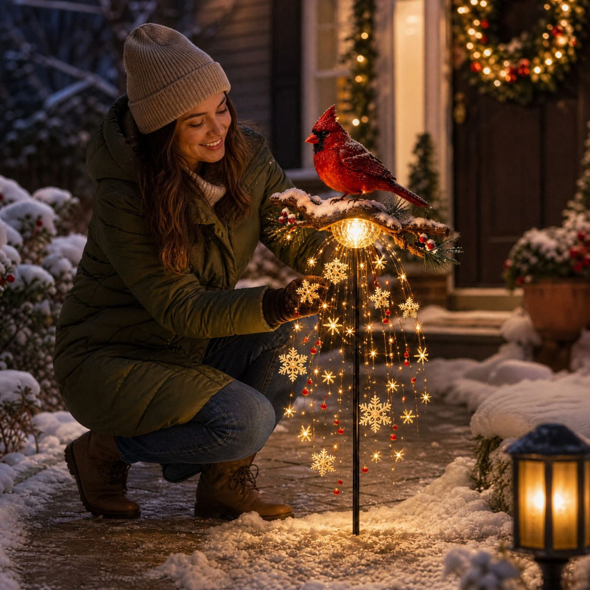Christmas Reindeer Lighted Yard Stake, Bell and Snowflake Outdoor Decor for Lawn Garden Pathway Porch Holiday Display, 31.9 in