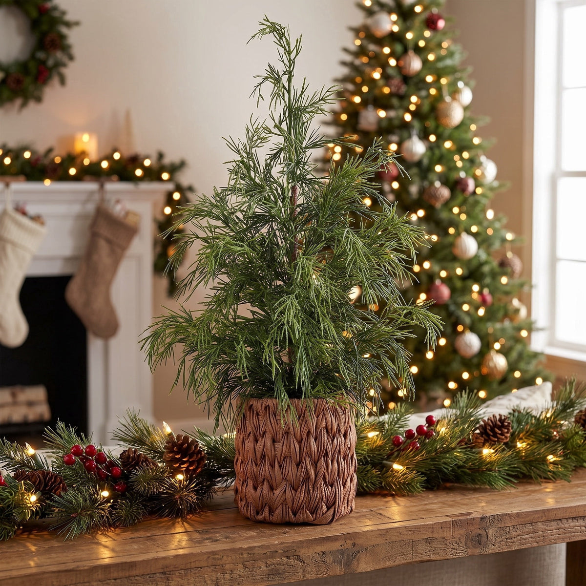 Potted Cypress Artificial Christmas Tree, Green and Brown, 18", by Holiday Time