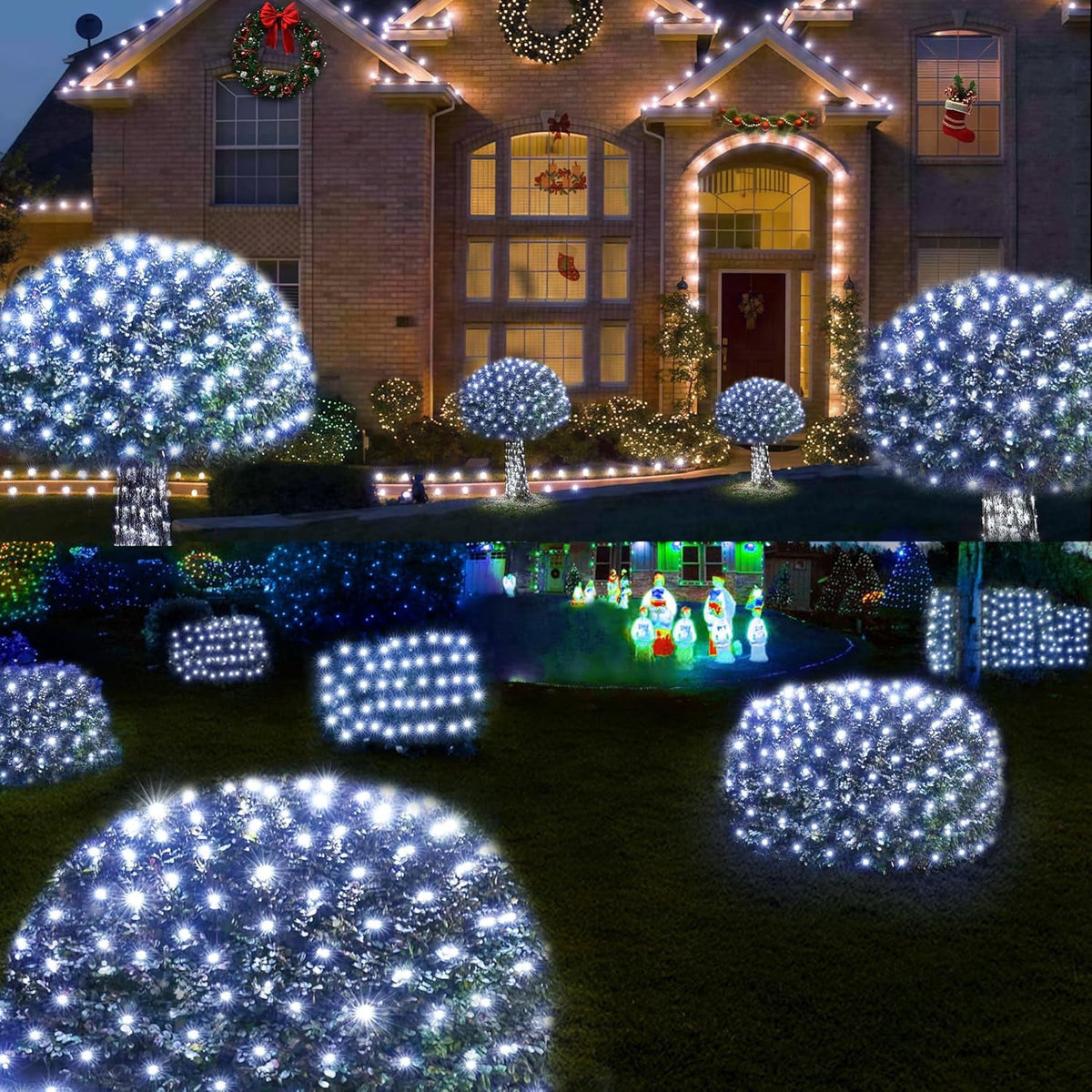 Christmas Net Lights Outdoor, 192 LED 9.8Ft x 6.6Ft Net Lights, Waterproof Christmas Outdoor Mesh Lights for Tree Bushes Holiday Party Garden, Holiday Wedding Party Decorations