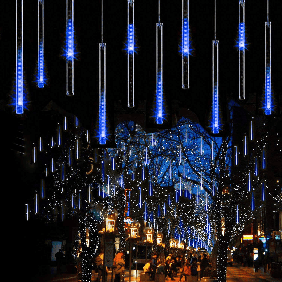 Upgraded Meteor Shower Rain Lights - 19.68 Inch, 10 Tubes, 540 LED Falling Rain Drop Christmas Light, Waterproof Cascading Lights for Holiday Party Wedding Christmas Tree Decoration (White)