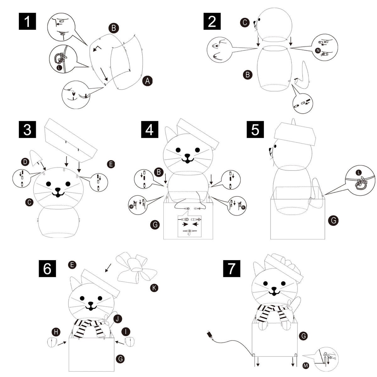 Indoor/Outdoor Light-Up Plush Cat Christmas Decoration with 85 LED Lights, Warm White, 31", by Holiday Time