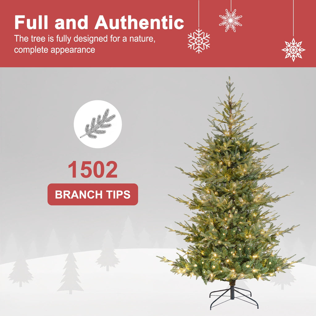 Jingle Joy Blue Ridge Premium Pine Christmas Tree LED Prelit 8 Light Functions, Full Coverage with Dense Branches, Metal Base (9 ft)
