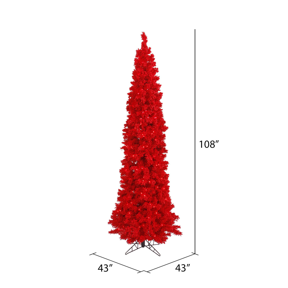 Vickerman 9' Flocked Red Pencil Fir Artificial Christmas Tree, Red Dura-lit Lights