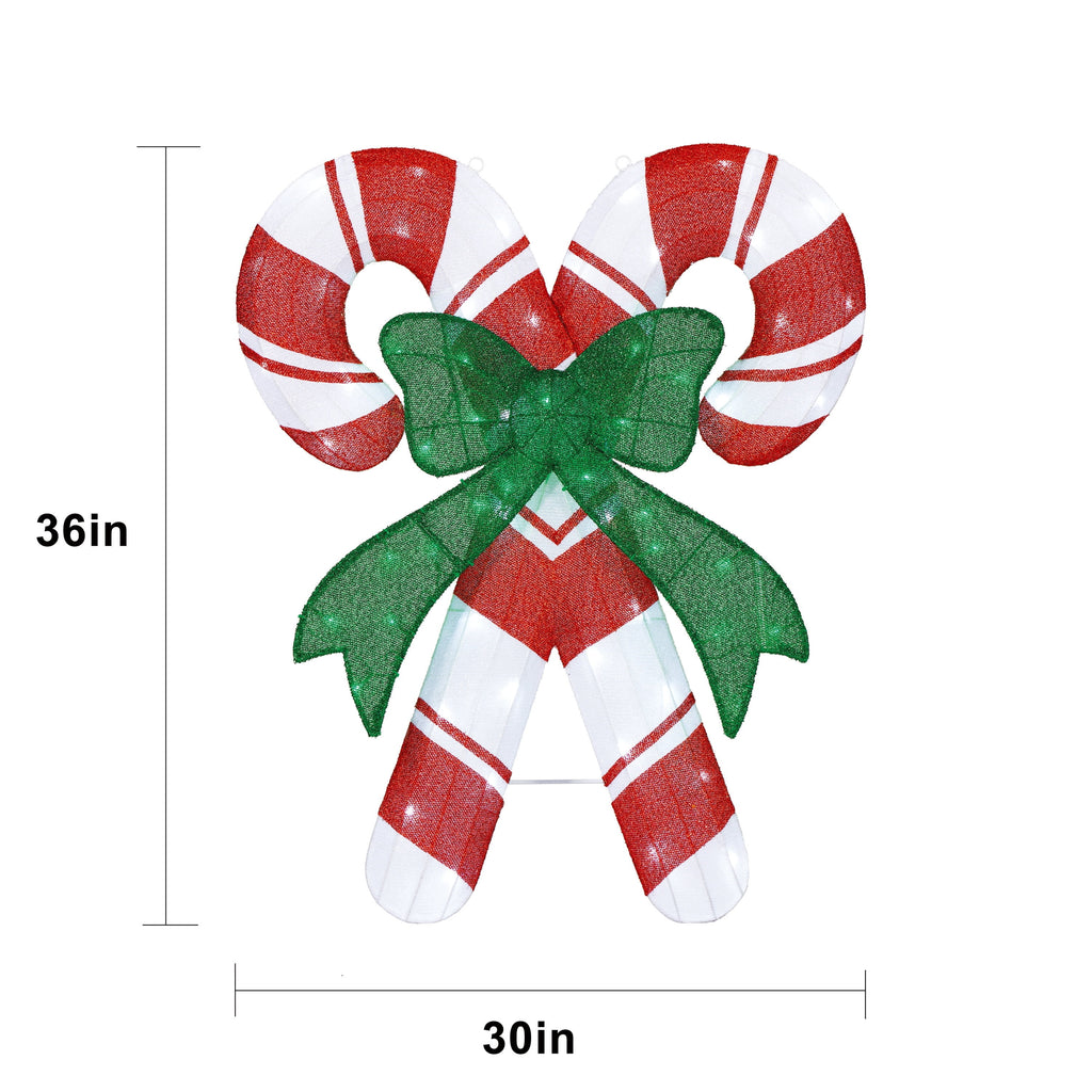 Indoor/Outdoor Light-Up Tinsel Candy Cane Christmas Decoration with 60 Twinkling LED Lights, Warm White, 36", by Holiday Time