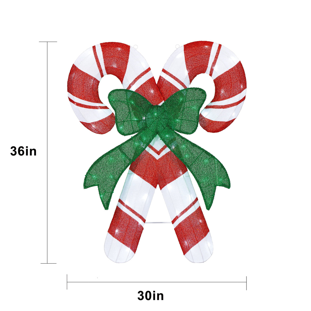 Indoor/Outdoor Light-Up Tinsel Candy Cane Christmas Decoration with 60 Twinkling LED Lights, Warm White, 36", by Holiday Time