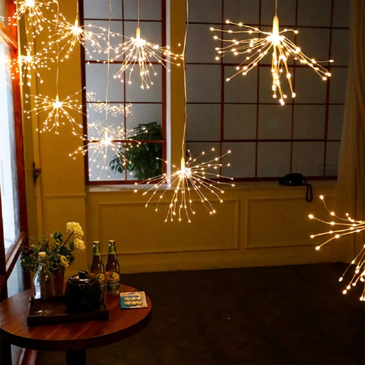200 LED Firework Lights Wire Starburst String Lights Fairy Lights, Christmas Decorative Hanging Lights for Party Patio Bedroom Christmas Decoration, Warm White