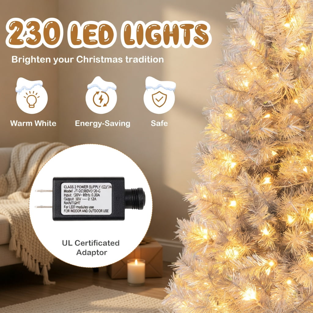 Resenkos 6-Ft Artificial Christmas Tree with Warm White LED Lighting - Silver