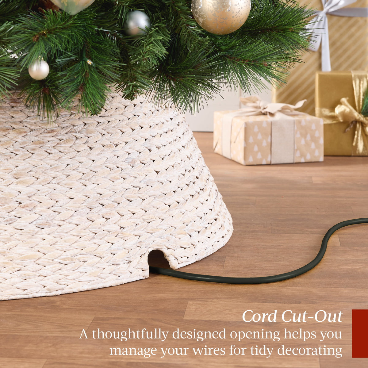 Best Choice Products 24in Woven Hyacinth Christmas Tree Collar, Tree Skirt Accessory w/ Cord Cut-Out - Chestnut