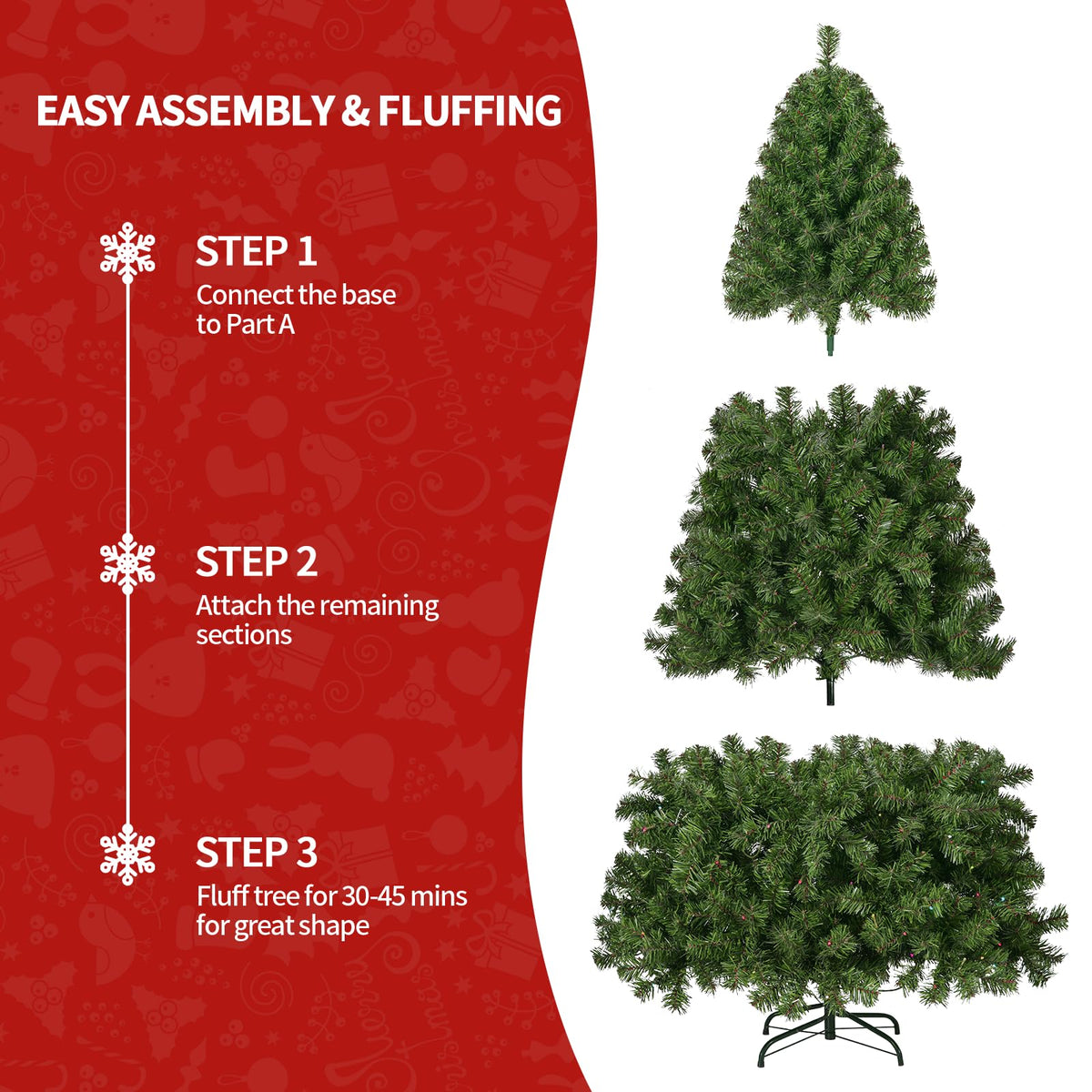 Vebreda 7FT Artificial Christmas Tree, 800 Branch Tips, Xmas Tree with Metal Stand, PE+PVC Holiday Decoration for Home, Office