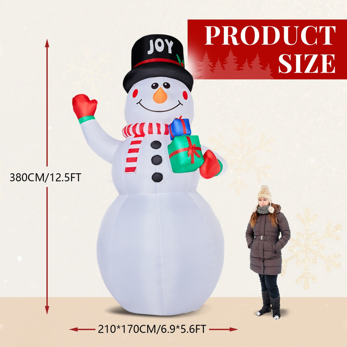 Tcbosik 12 FT Giant Christmas Inflatables Snowman Outdoor Yard Decorations, Blow up Snow Man with Black Hat, Built-in LED Light, Winter Outside Decor for Holiday Party Patio Garden Lawn