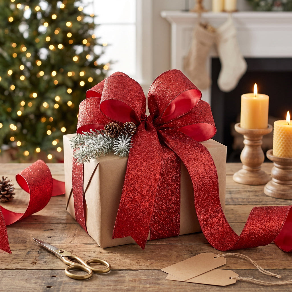 Red Glitter Christmas Ribbon, 2.5" x 25', by Holiday Time