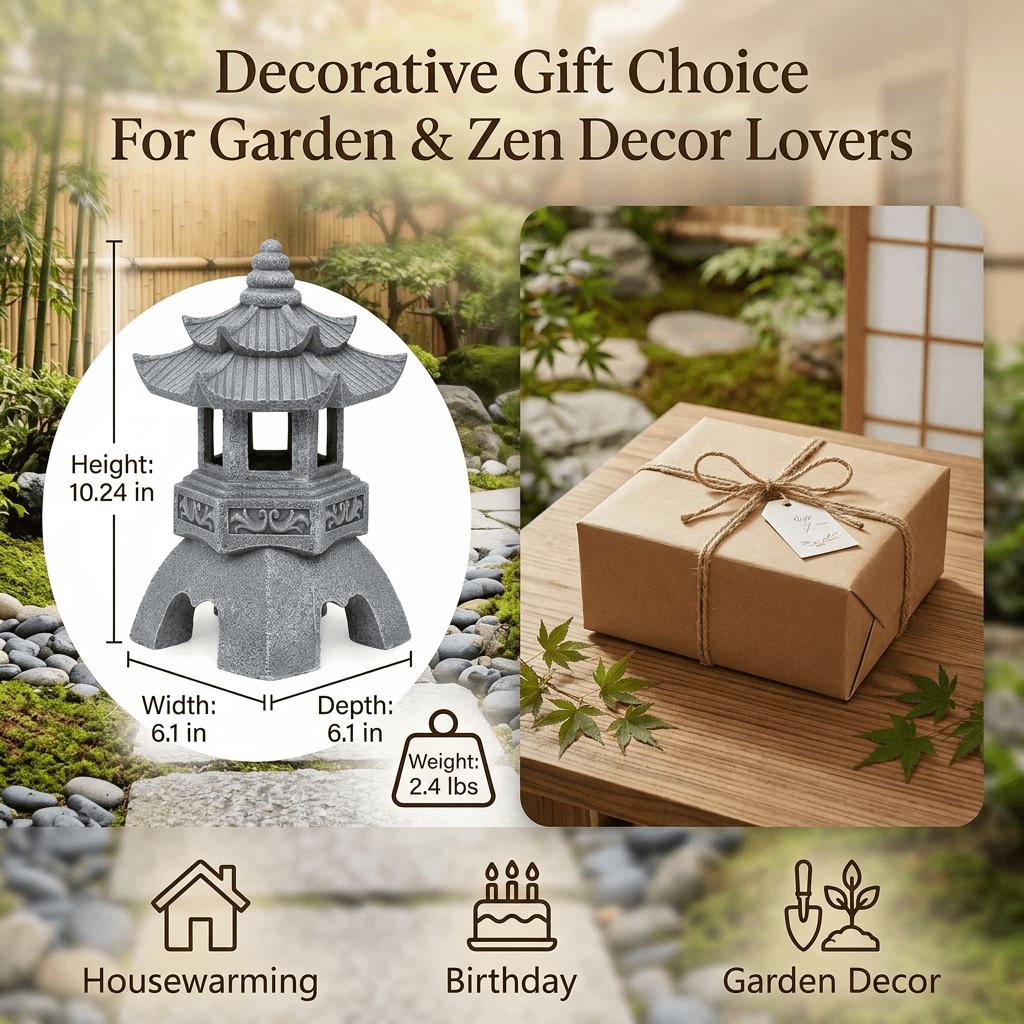LUMIARTISAN Japanese Solar Pagoda Lantern Garden Statue Outdoor Zen Decor Light