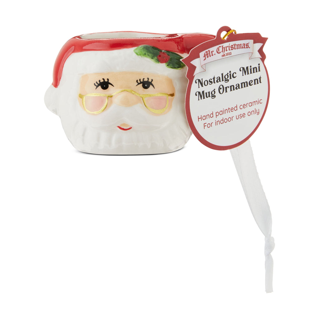 Mr. Christmas Miniature Santa Mug Hanging Ornament Decoration, Red, 1.45"