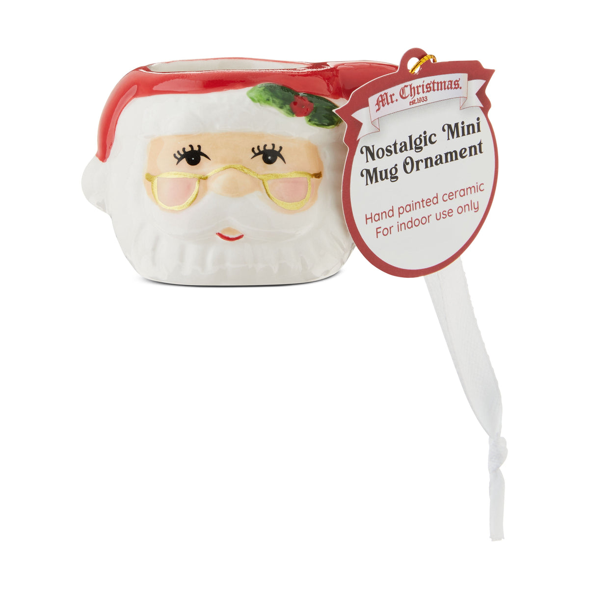 Mr. Christmas Miniature Santa Mug Hanging Ornament Decoration, Red, 1.45"