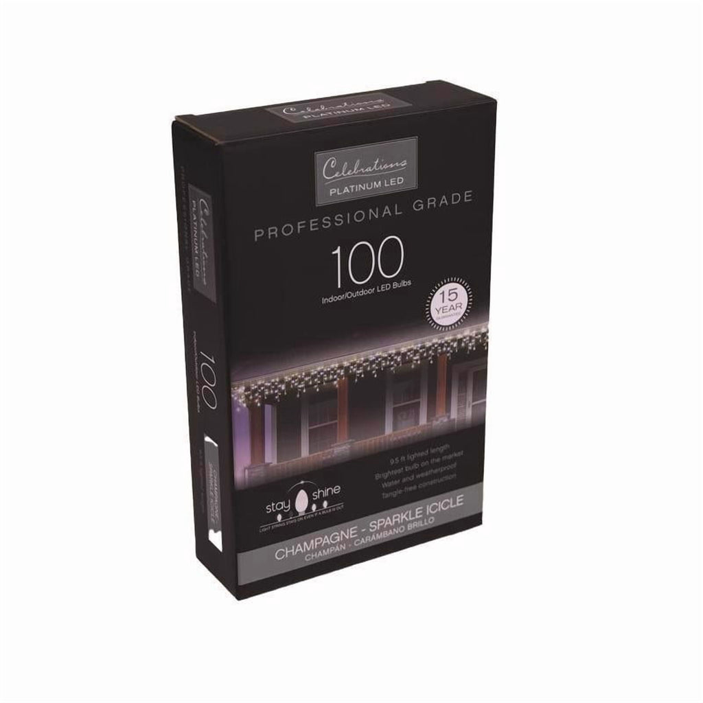 Celebrations ICT5CHSA Christmas Lights Platinum LED T5 Pure White/Warm White 100 ct Icicle 9.5 ft.