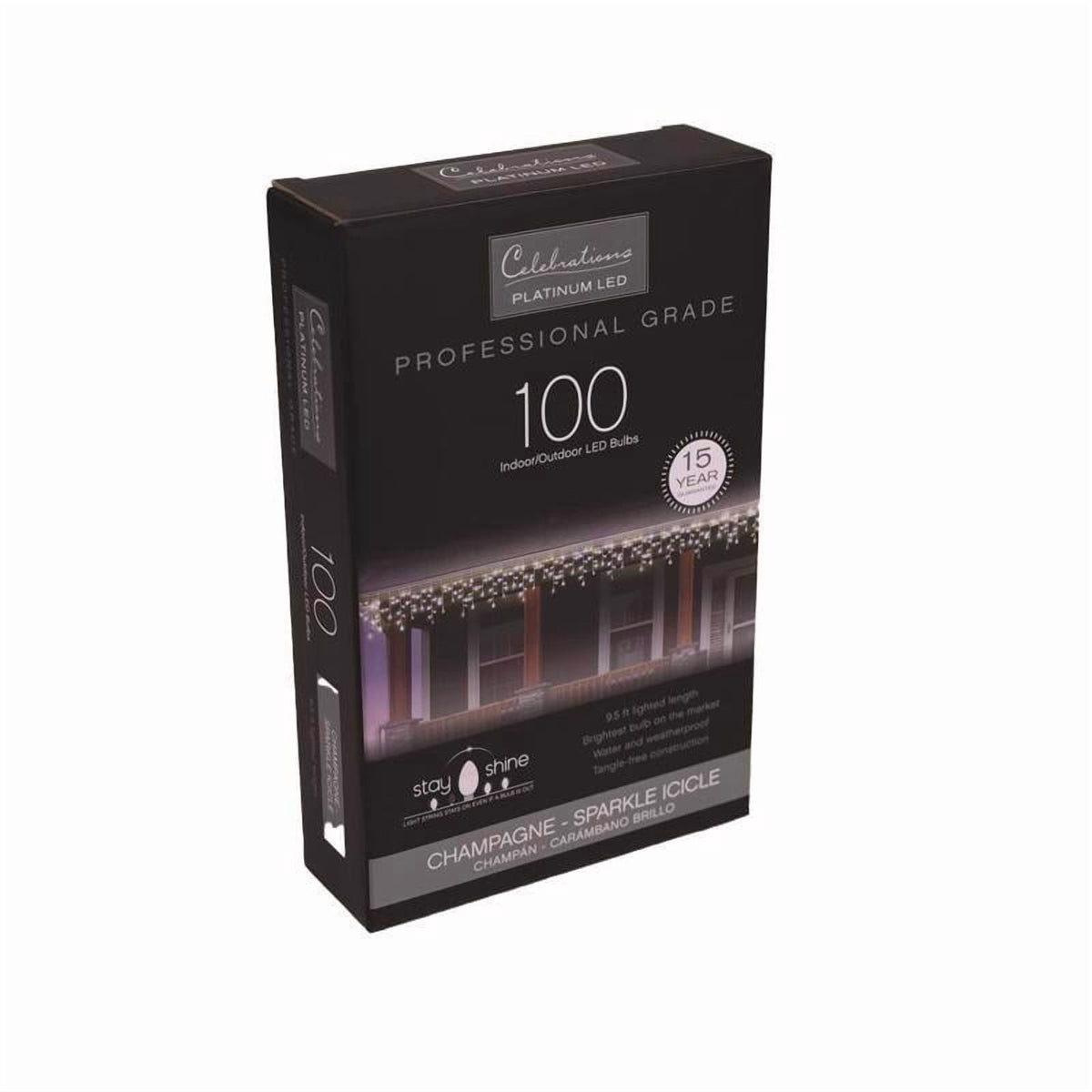 Celebrations ICT5CHSA Christmas Lights Platinum LED T5 Pure White/Warm White 100 ct Icicle 9.5 ft.