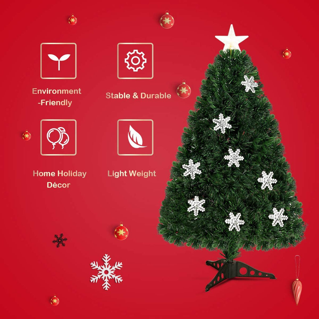 Topbuy 3'Artificial Christmas Tree Pre-Lit LED and Fiber Optic w/ Snowflakes