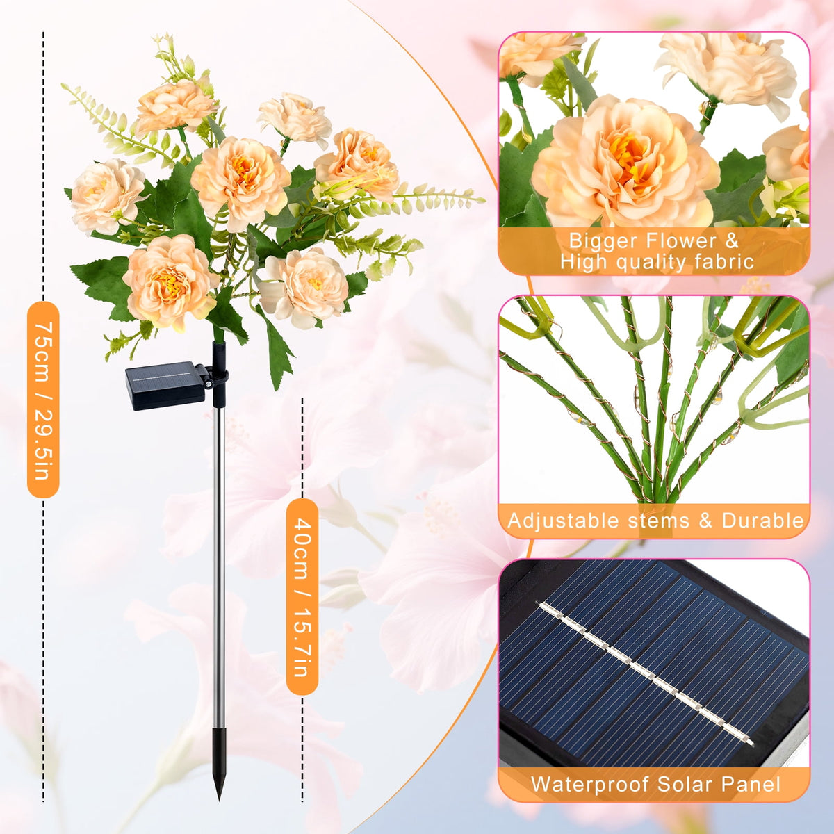 Qoosea Solar Garden Lights Outdoor Waterproof Decorative Flower New Upgraded 2 pack with 17 Butterfly Solar Lights for Garden Yard Outdoor Decor Pathway, Gifts for Mom